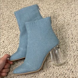 Super cute denim clear heeled booties!